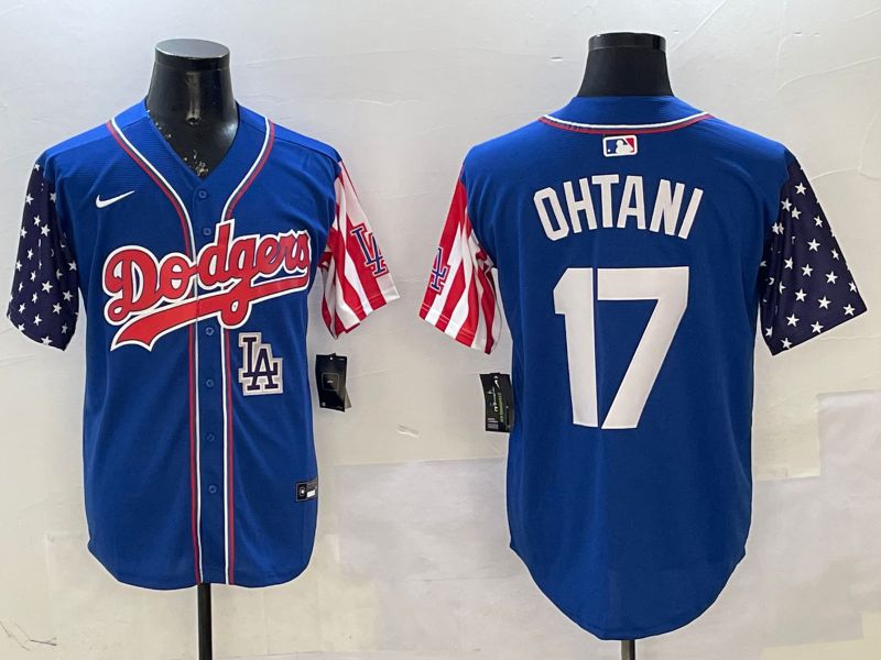 Men Los Angeles Dodgers 17 Ohtani Blue a generation of national flags Joint name 2025 Nike MLB Jersey style 11